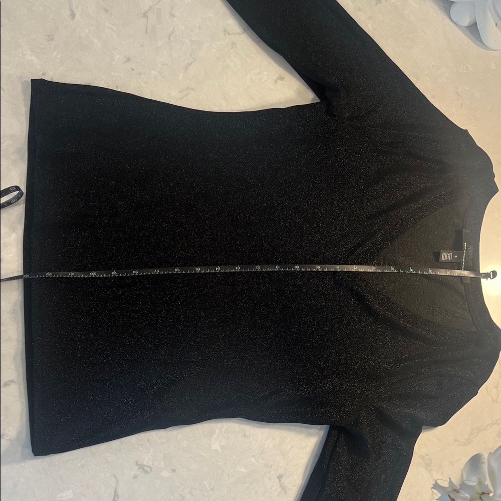 White House Black Market Shimmering Black V-Neck Top